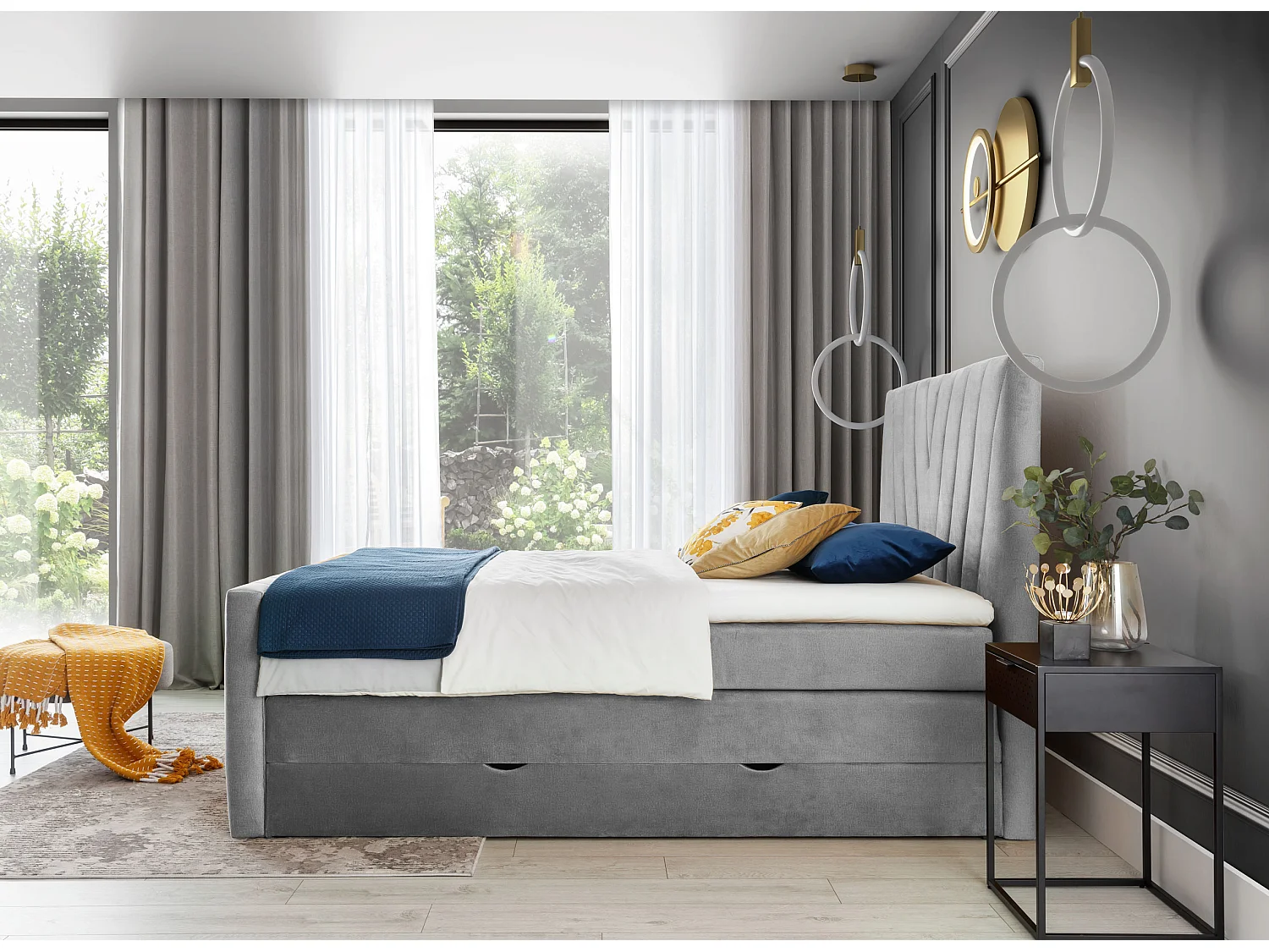 Lit Boxspring Twister L-180x200/Tissu-Gris