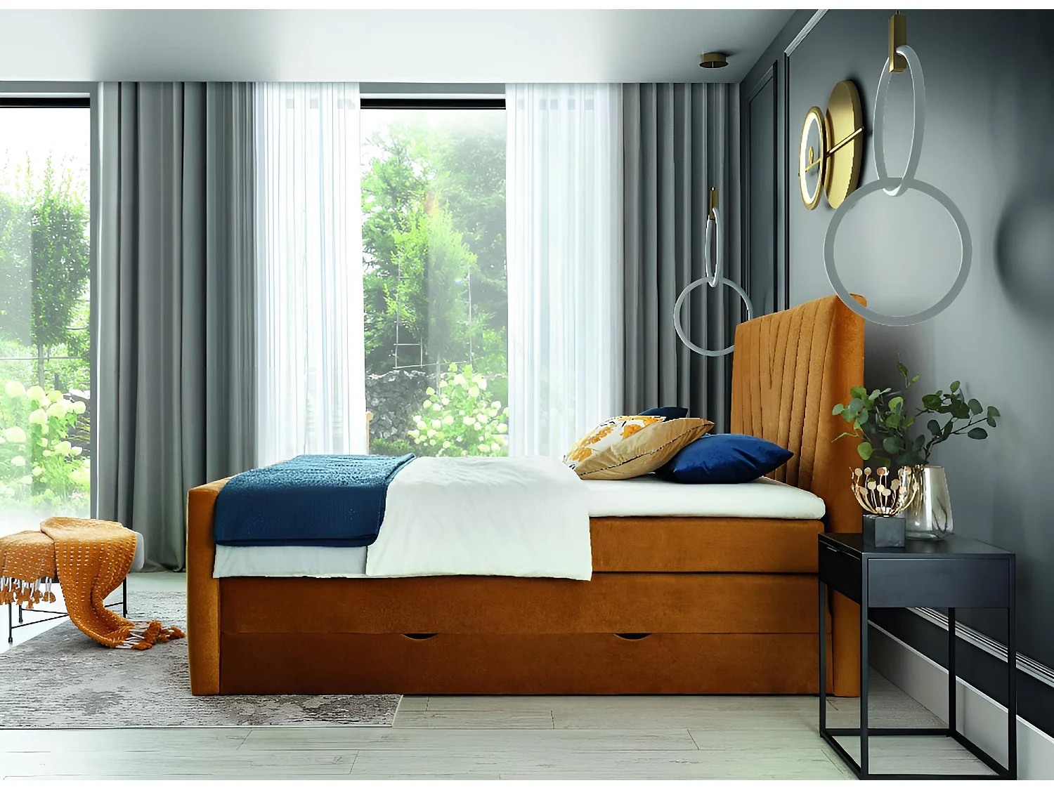 Letto Boxspring Twister L-180x200/Tessuto-Arancia