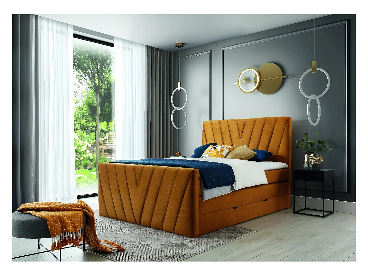 Lit Boxspring Twister L-180x200/Tissu-Orange