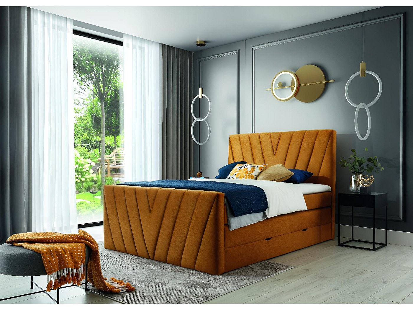 Lit Boxspring Twister L-180x200/Tissu-Orange
