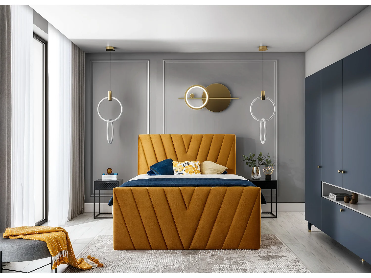 Lit Boxspring Twister L-180x200/Tissu-Orange