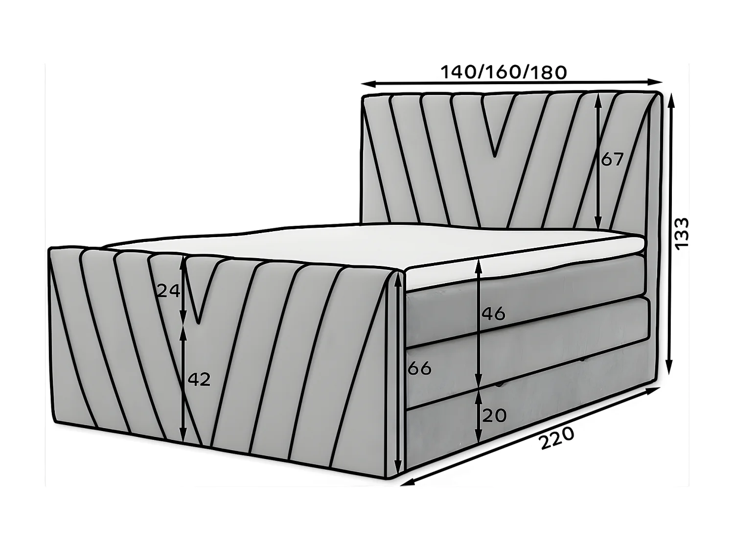 Lit Boxspring Twister L-180x200/Tissu-Orange