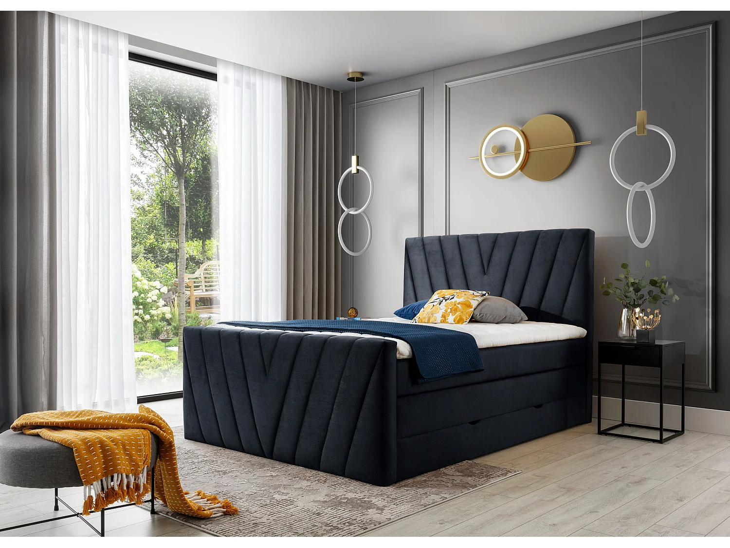 Letto Boxspring Twister L-180x200/Tessuto-Nero