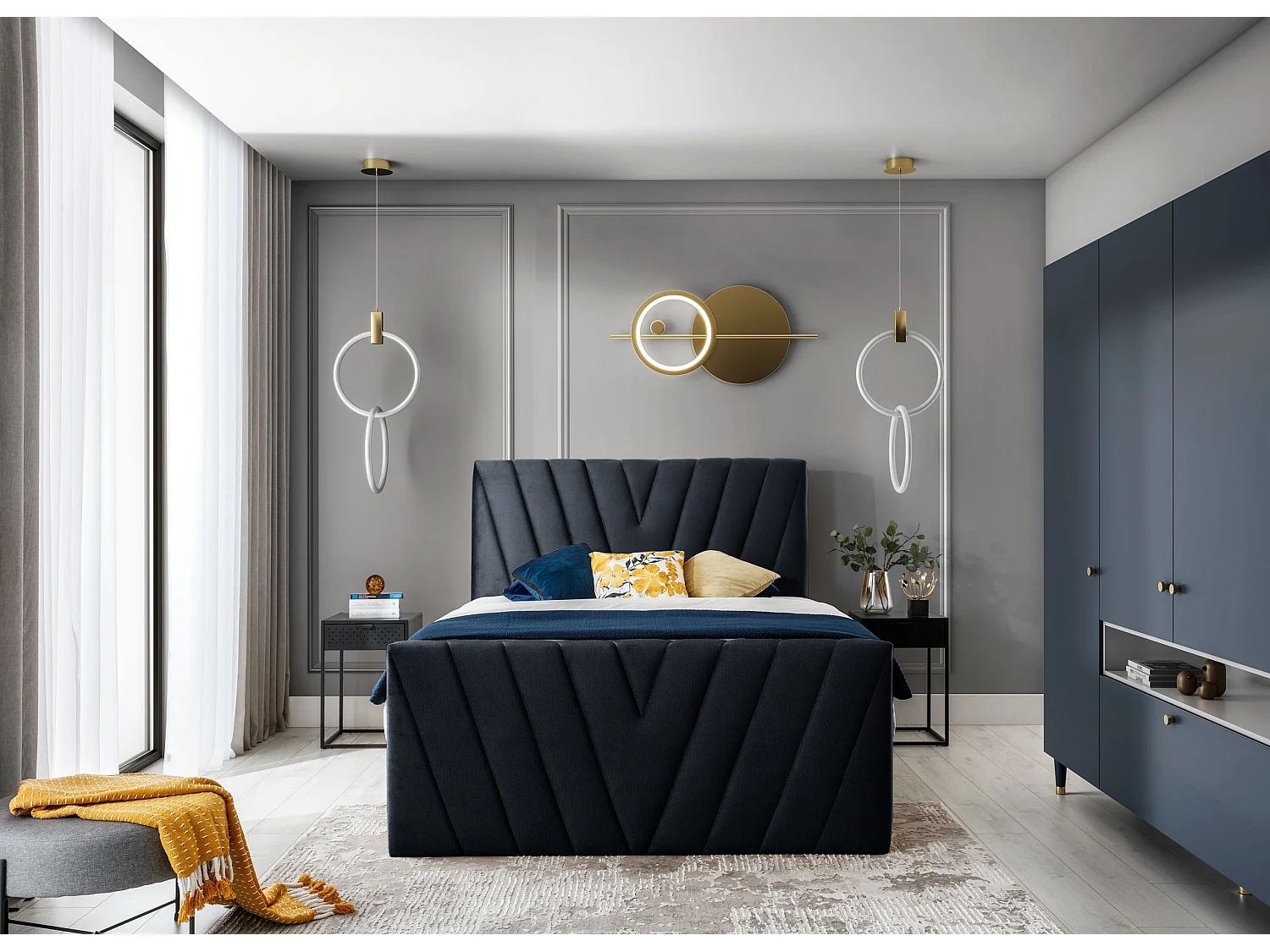 Letto Boxspring Twister L-180x200/Tessuto-Nero