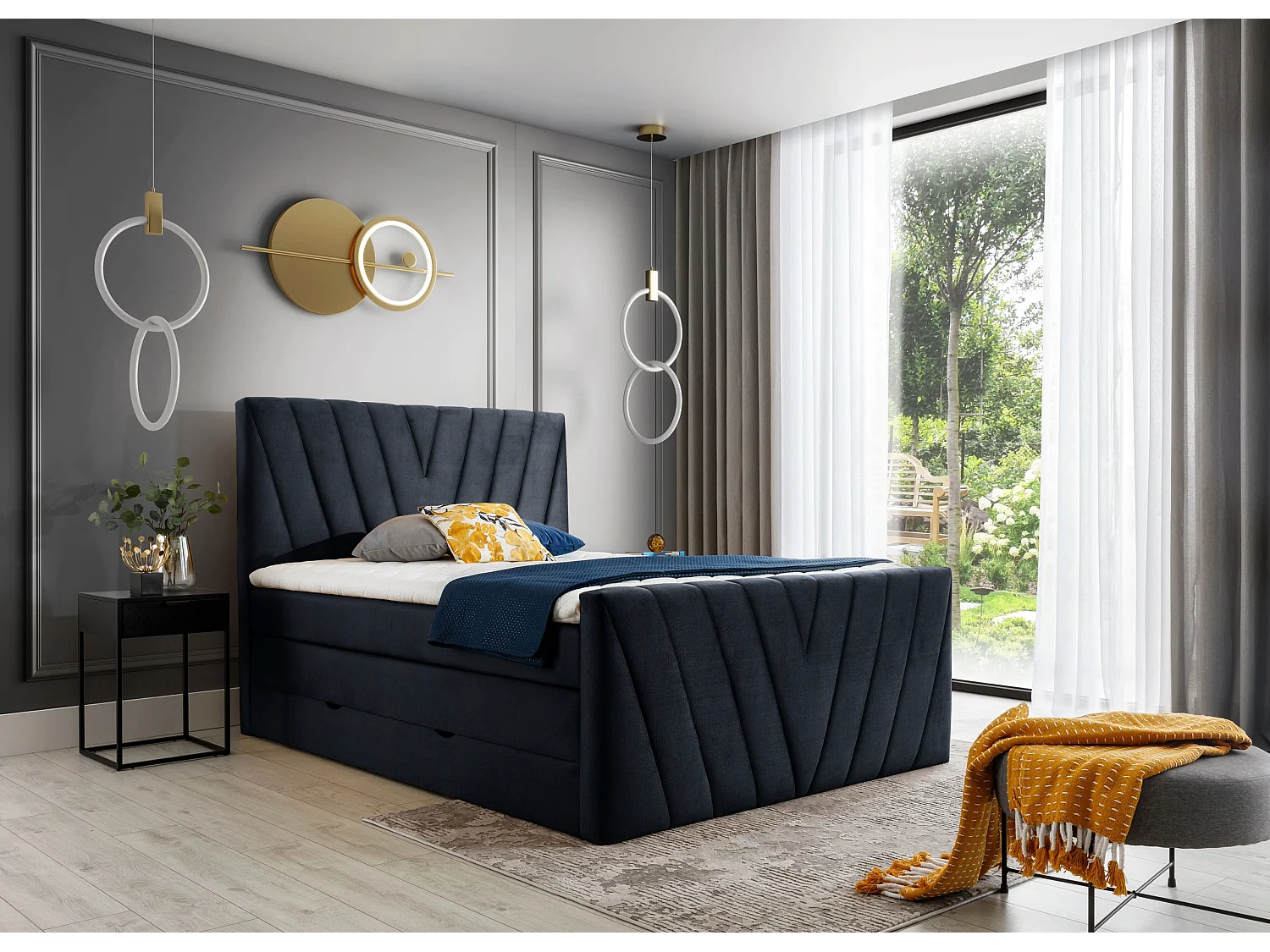 Letto Boxspring Twister L-180x200/Tessuto-Nero