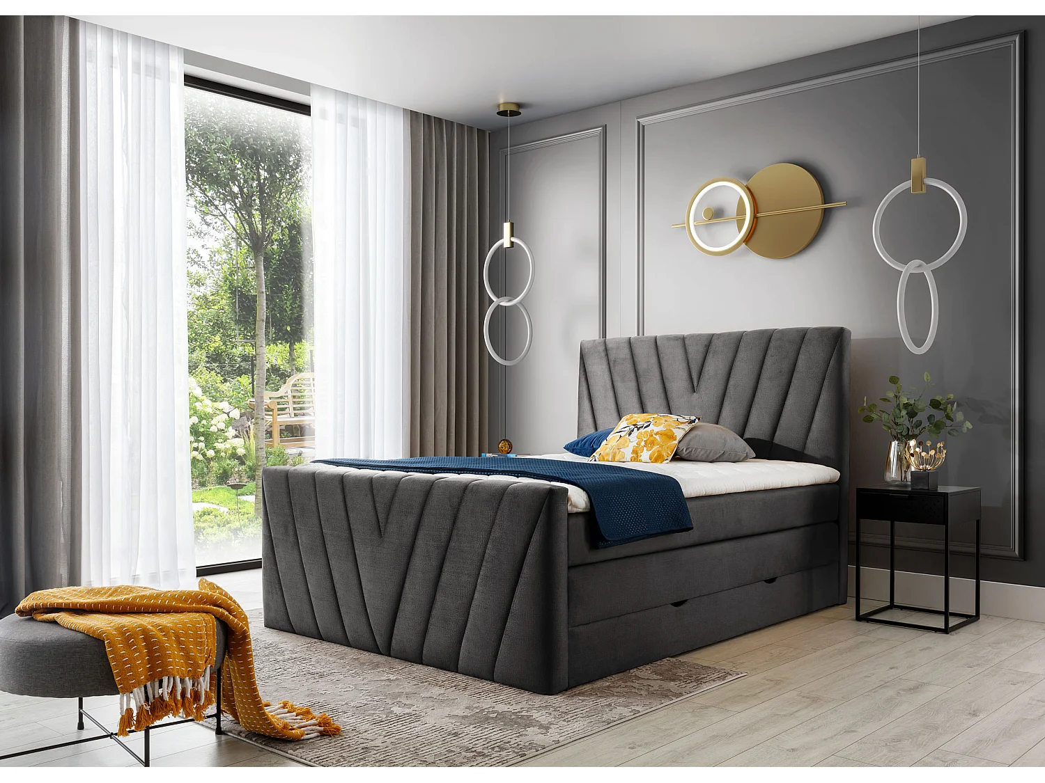 Boxspringbett Twister L-180x200/Stoff-Anthrazit