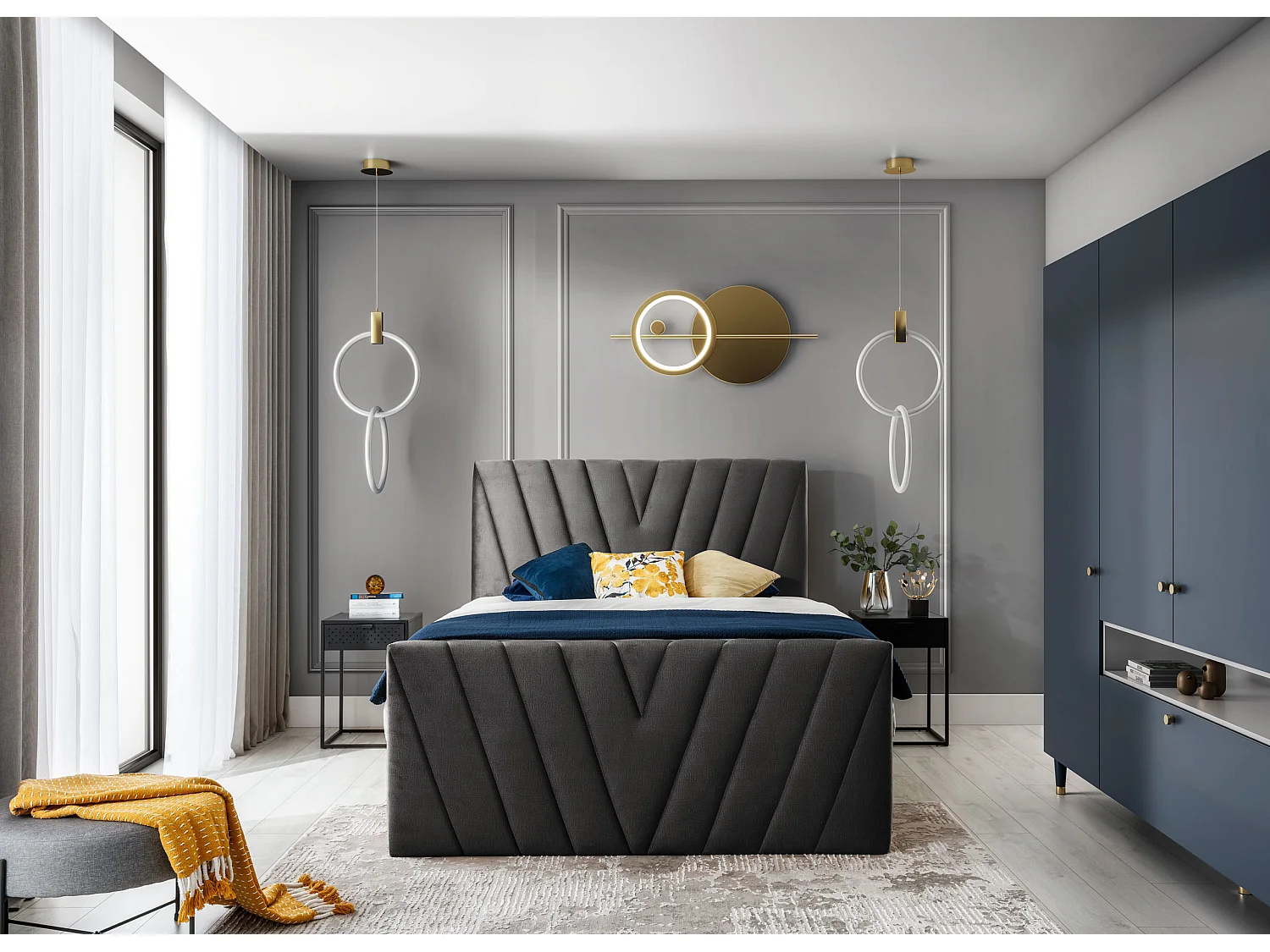 Boxspringbett Twister L-180x200/Stoff-Anthrazit