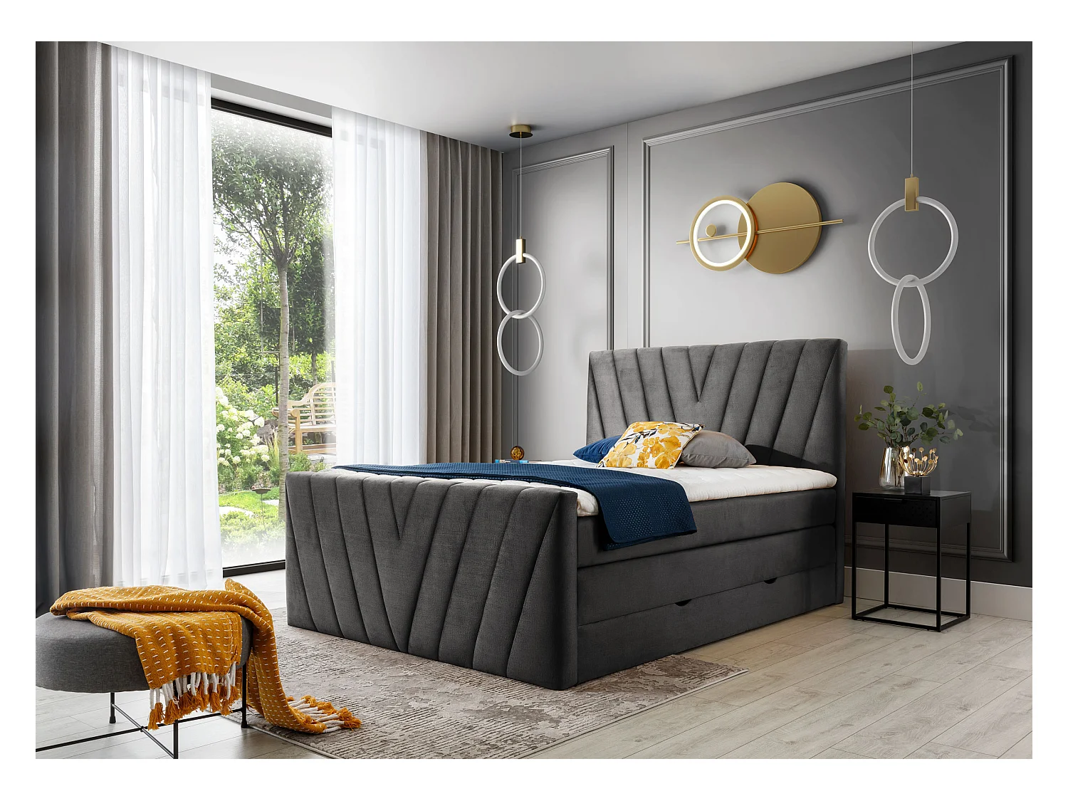 Lit Boxspring Twister L-180x200/Tissu-Anthracite