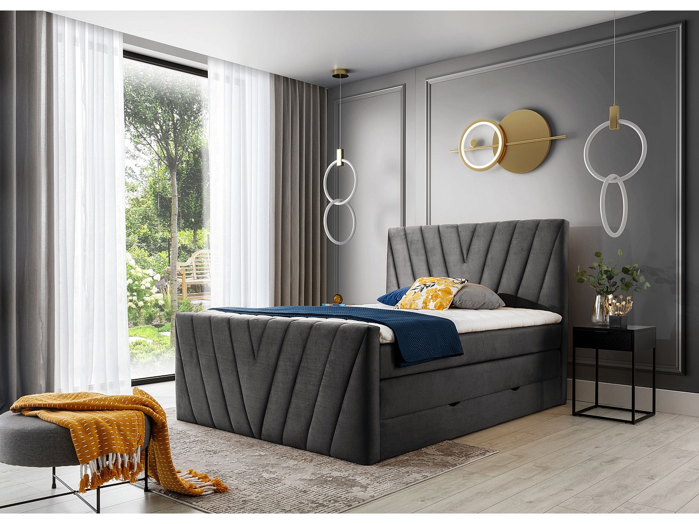 Boxspringbett Twister L-180x200/Stoff-Anthrazit