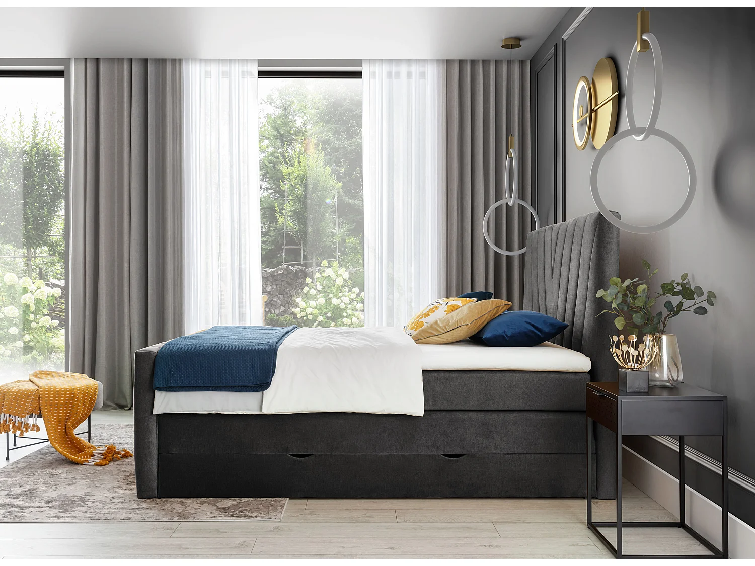 Boxspringbett Twister L-180x200/Stoff-Anthrazit