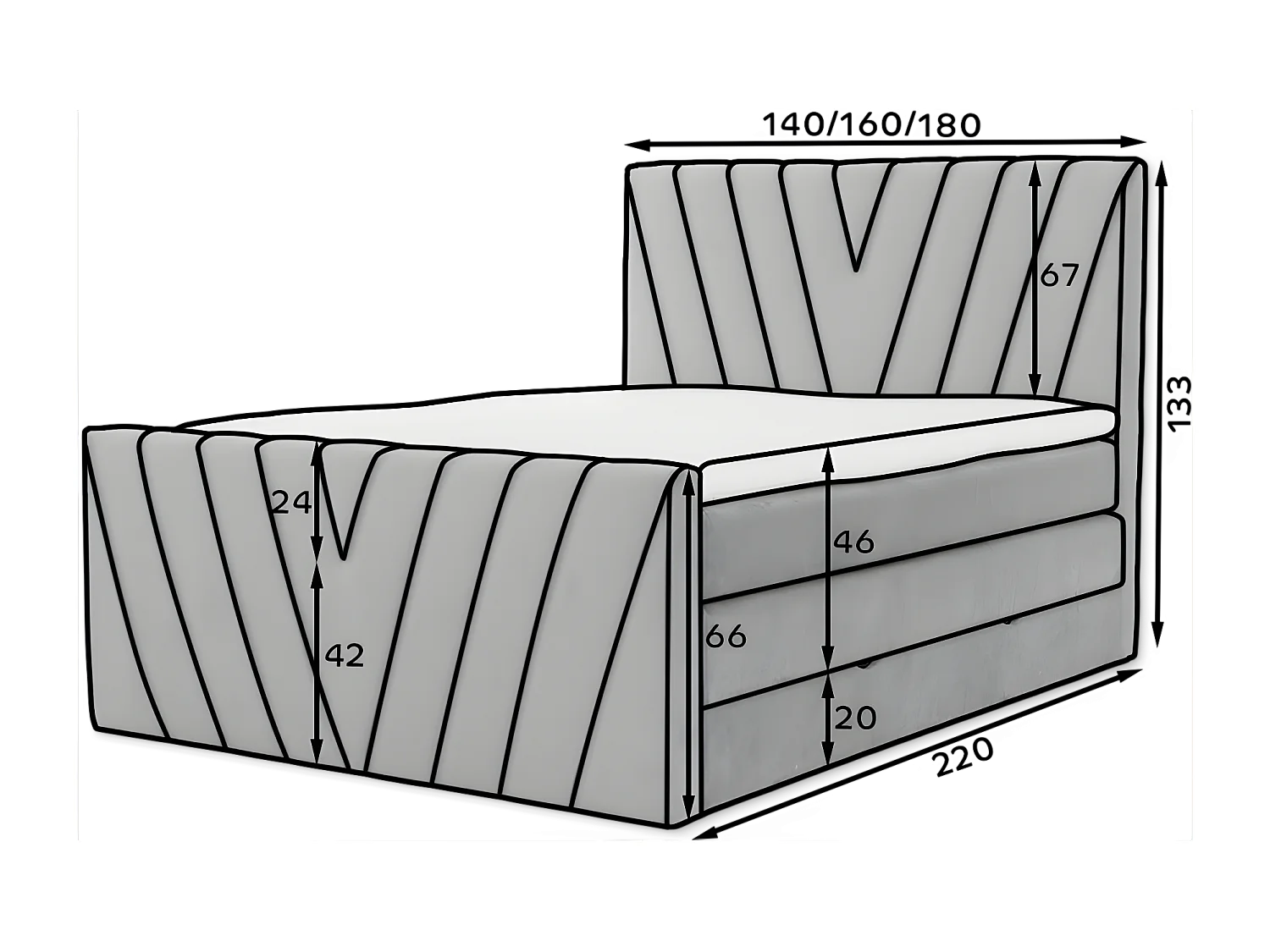 Boxspringbett Twister L-180x200/Stoff-Anthrazit