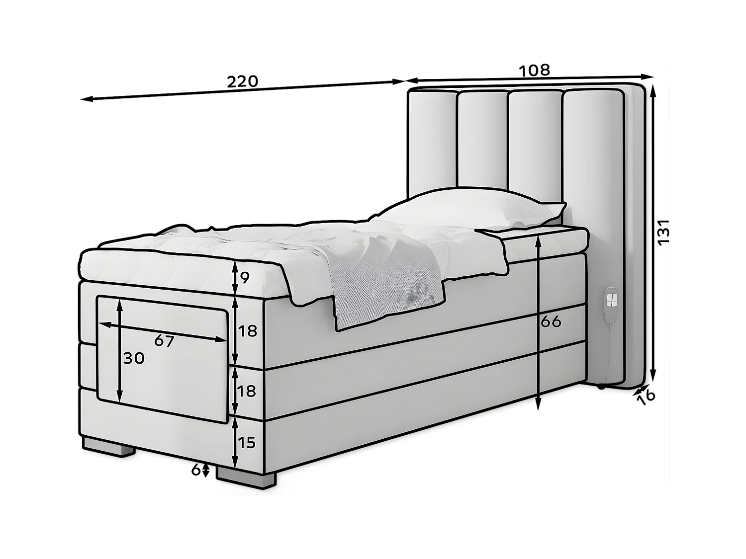 Letto Boxspring Theo ESS-90x200/Tessuto-Rosa