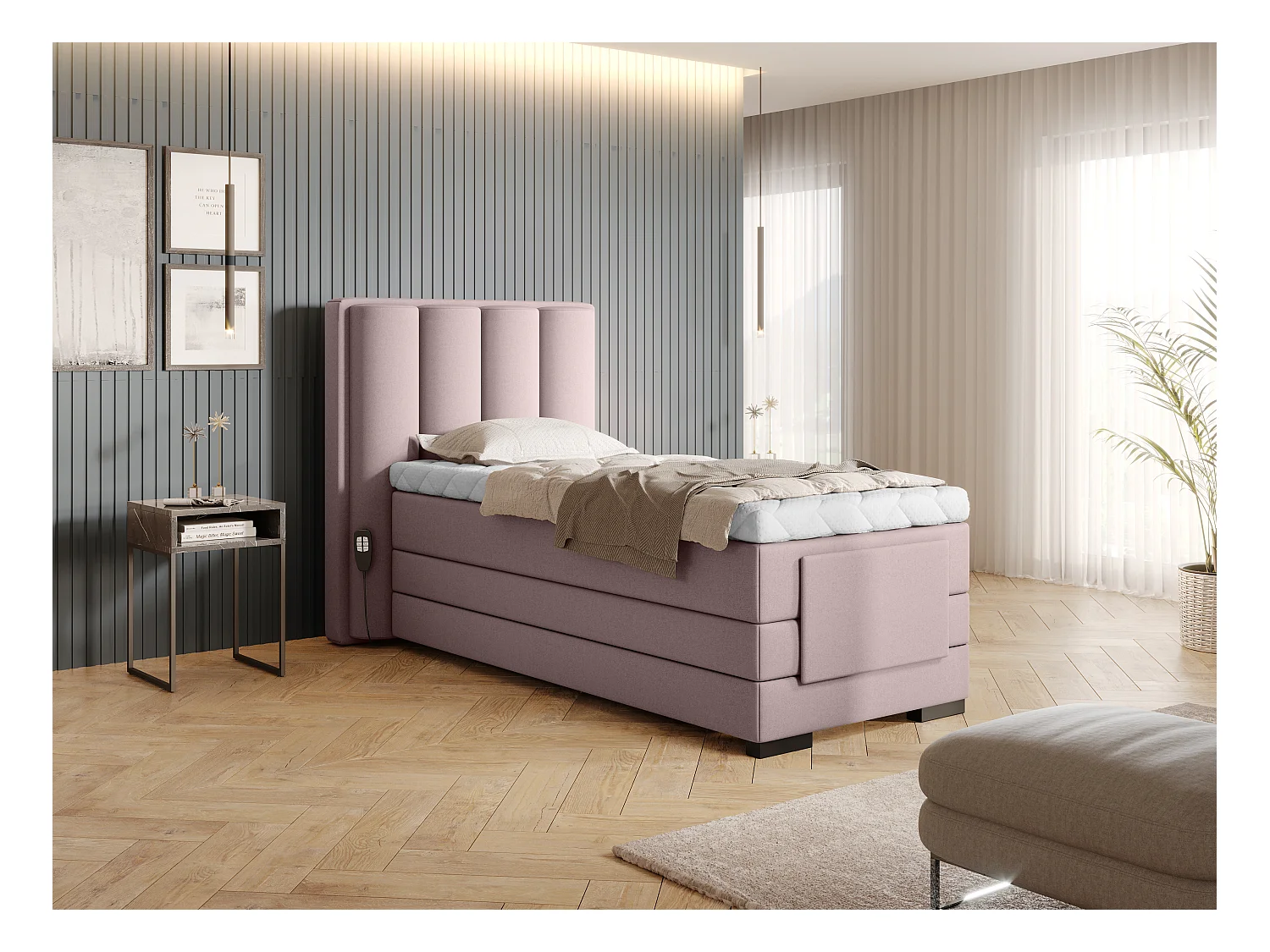Lit Boxspring Theo ESS-90x200/Tissu-Rose