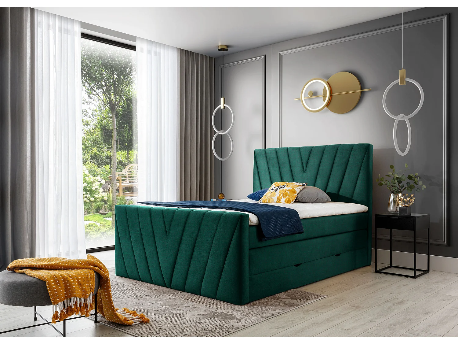 Letto Boxspring Twister L-180x200/Tessuto-Verde