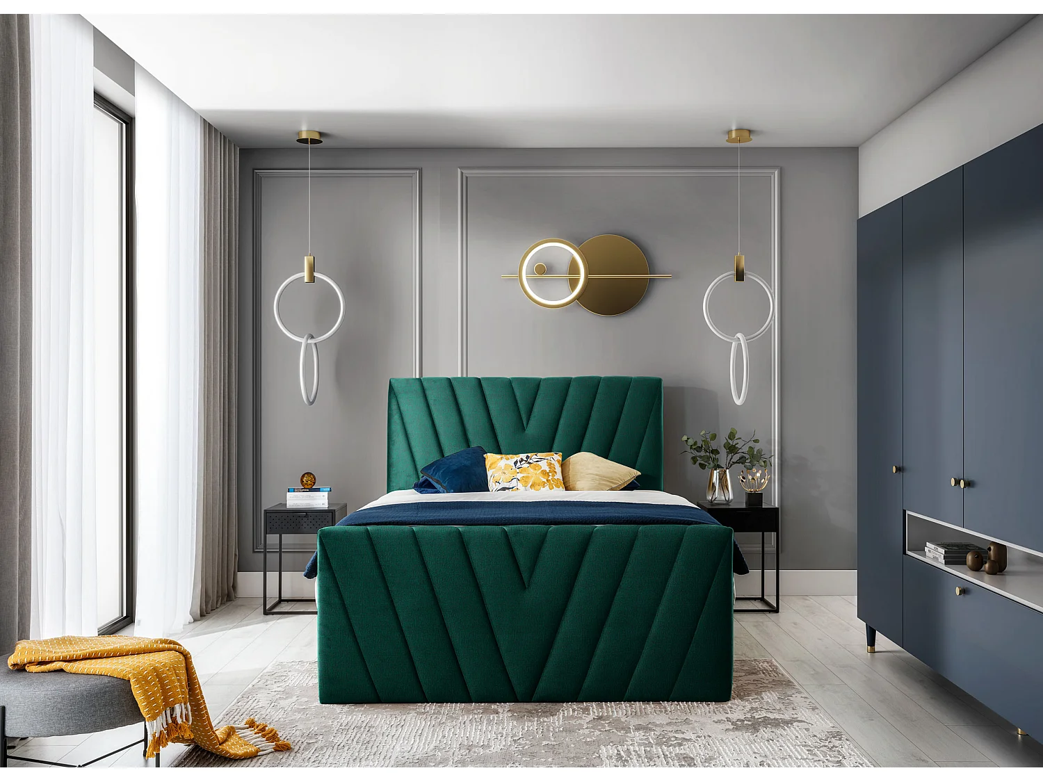 Letto Boxspring Twister L-180x200/Tessuto-Verde