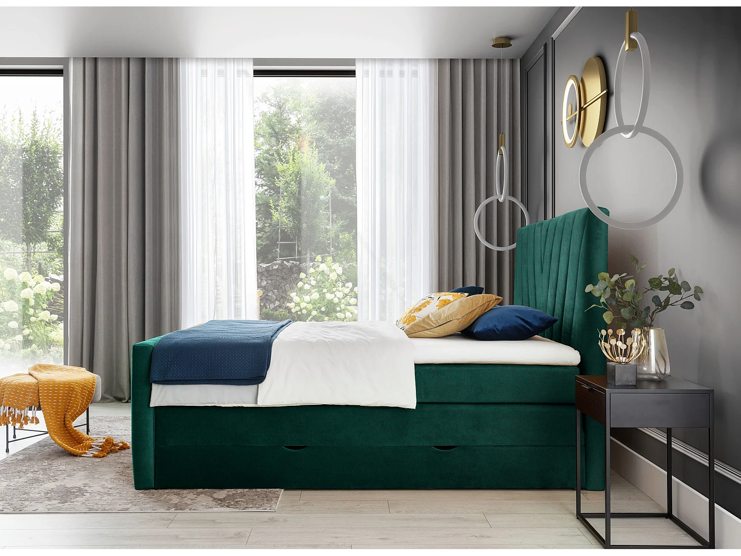 Letto Boxspring Twister L-180x200/Tessuto-Verde
