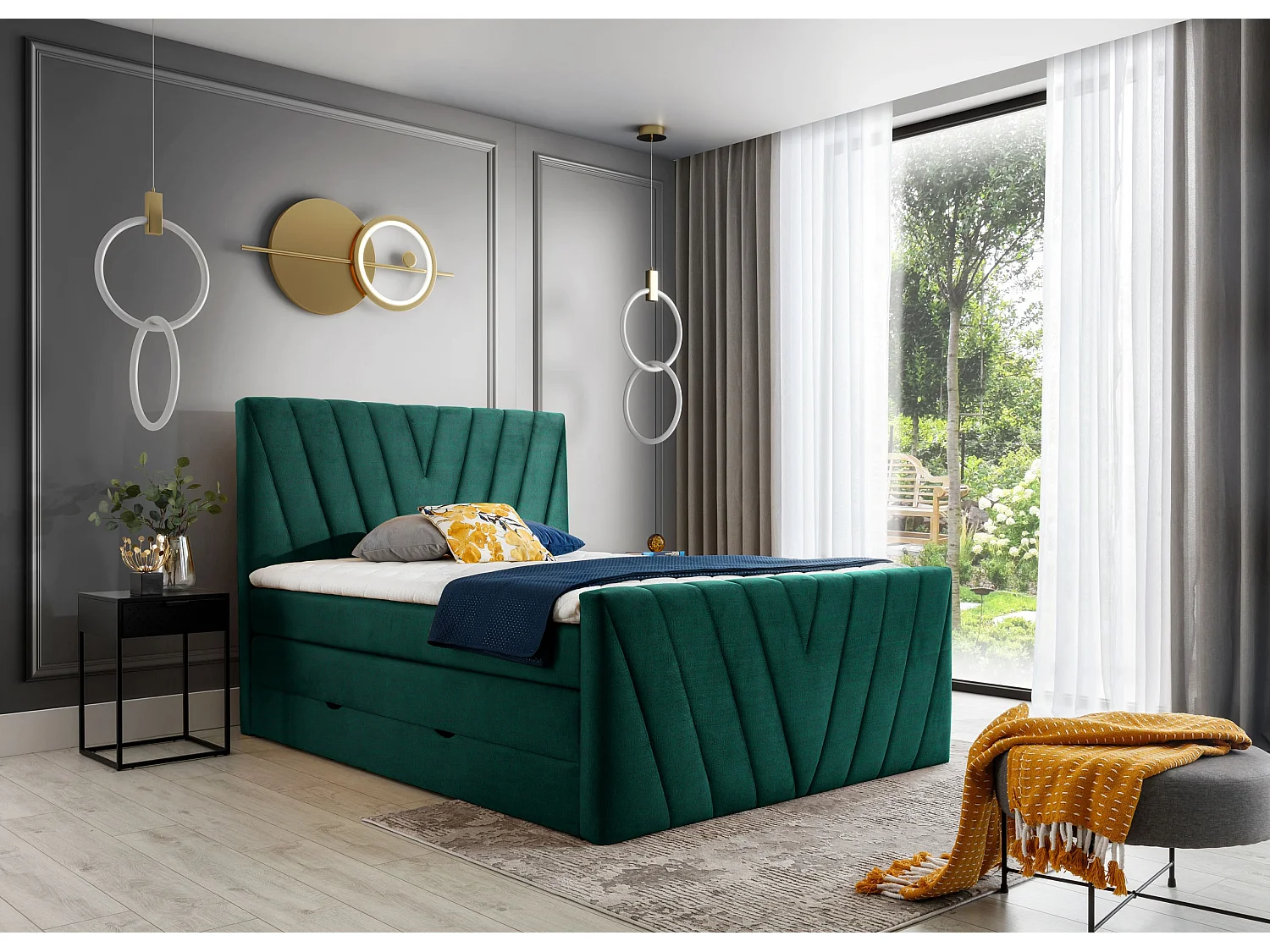 Letto Boxspring Twister L-180x200/Tessuto-Verde