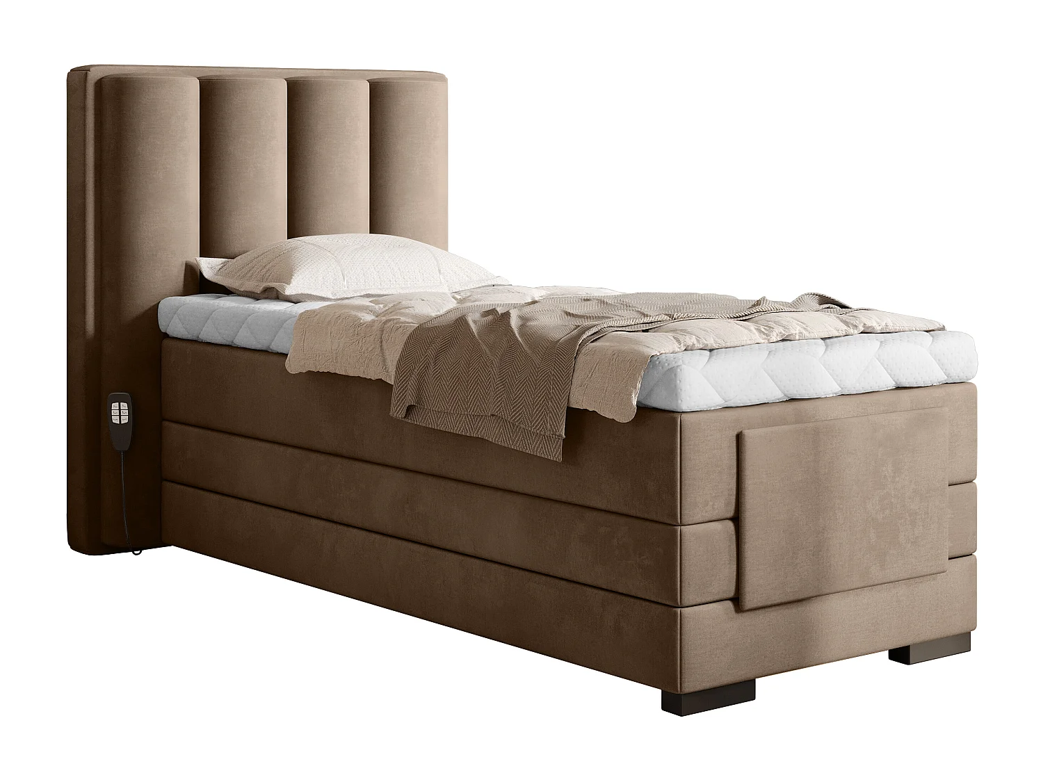 Letto Boxspring Theo ESS-90x200/Tessuto-Marrone