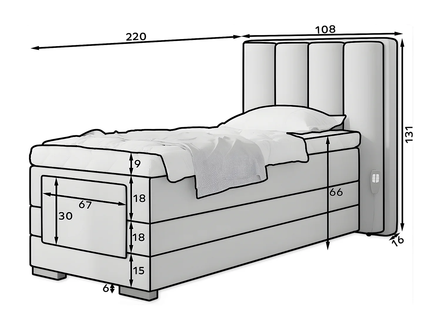Lit Boxspring Theo ESS-90x200/Tissu-Beige