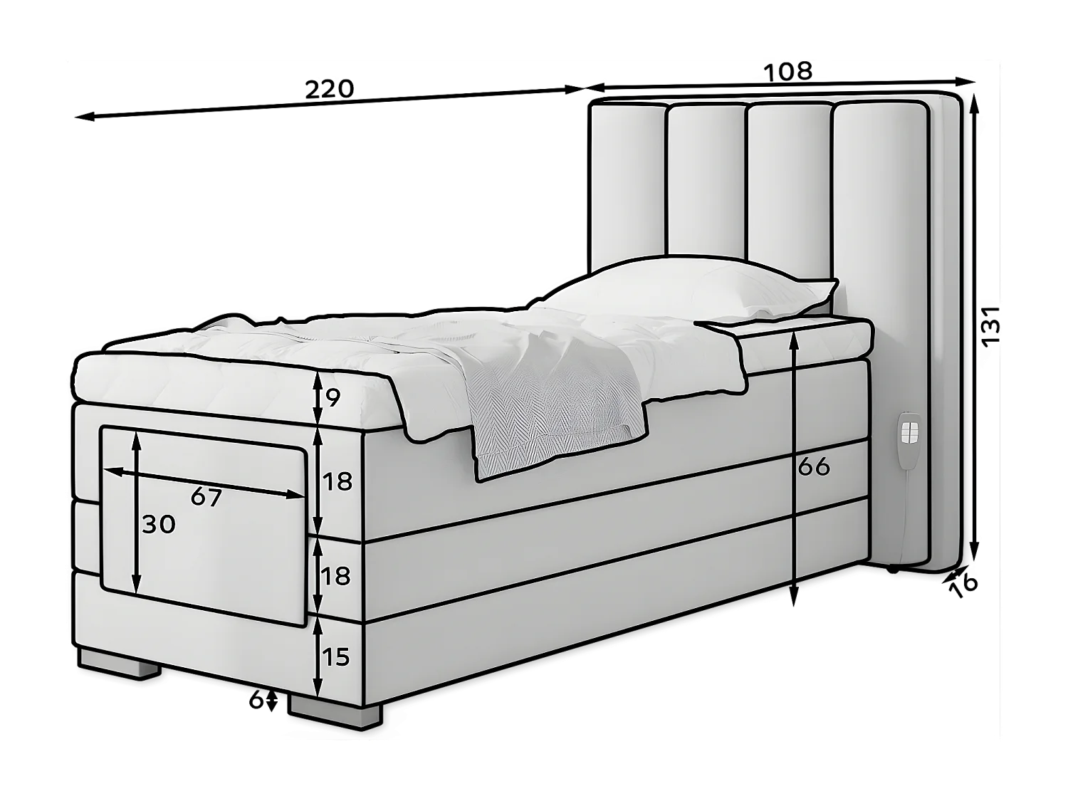 Lit Boxspring Theo ESS-90x200/Tissu-Beige