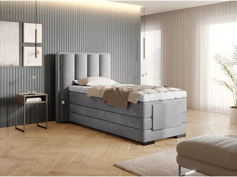 Letto  Boxspring Theo ESS-90x200/Tessuto-Grigio