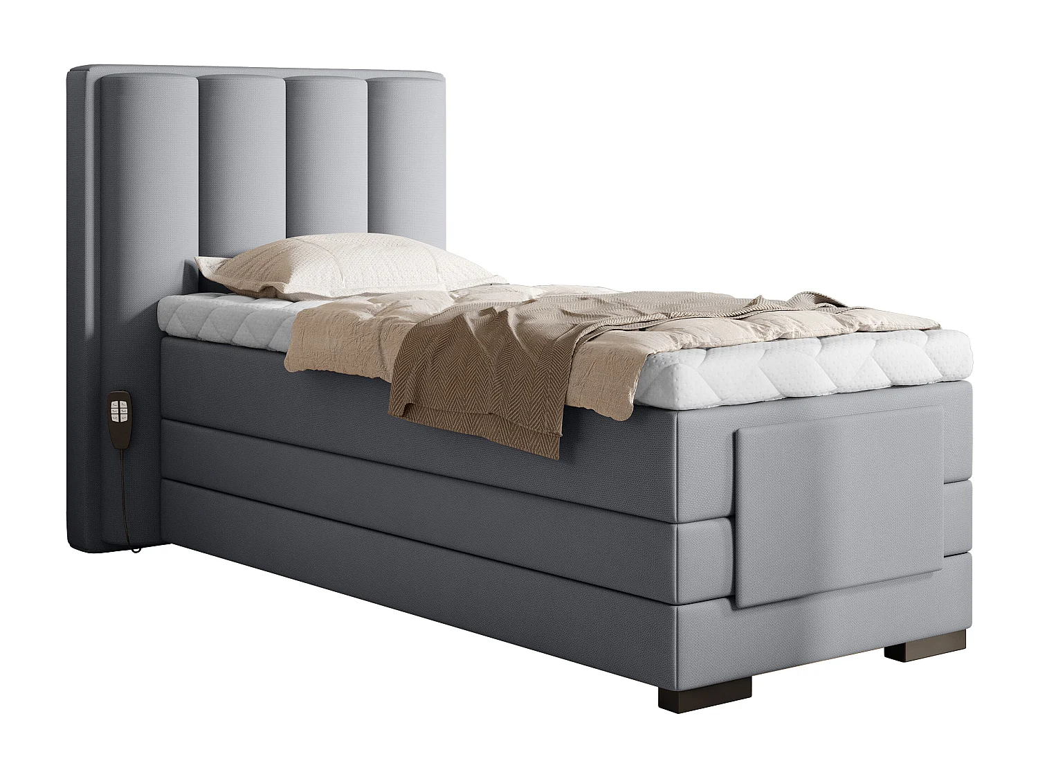 Letto  Boxspring Theo ESS-90x200/Tessuto-Grigio