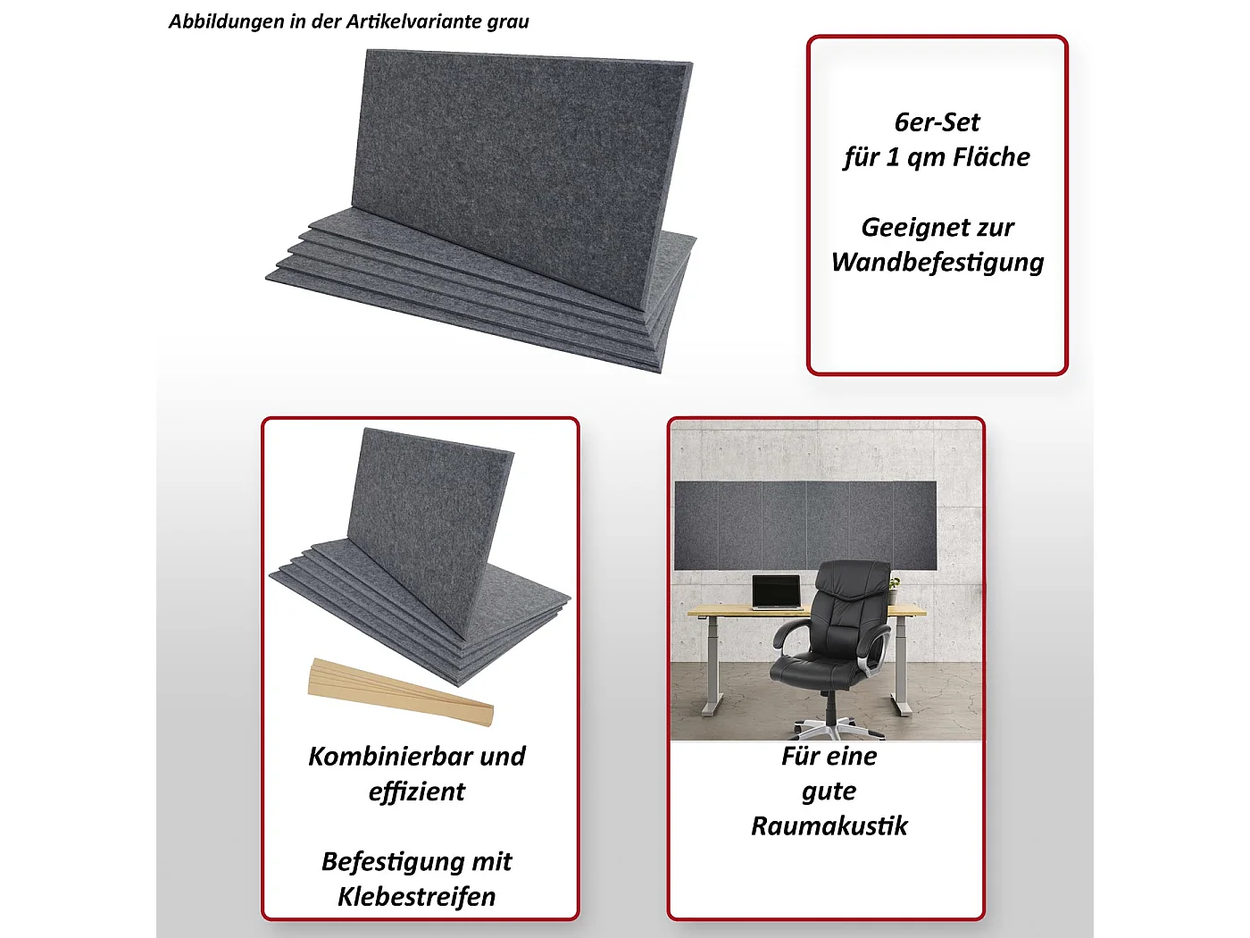 Akustyczny panel ścienny MCW-L52 (zestaw 6 sztuk),  jasnoszary
