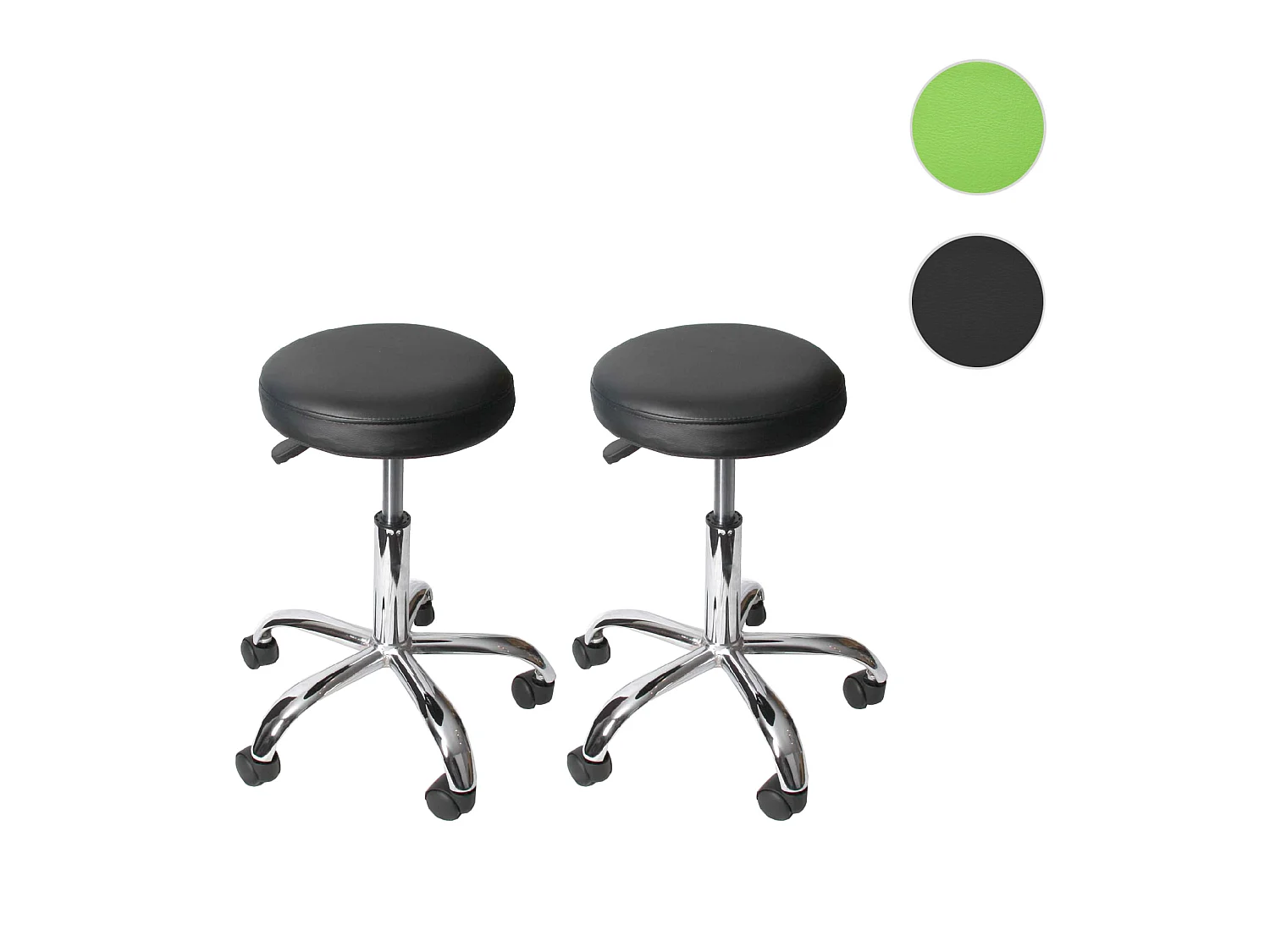 Tabouret de travail MCW-E47 avec roulettes,  noir, lot de 2