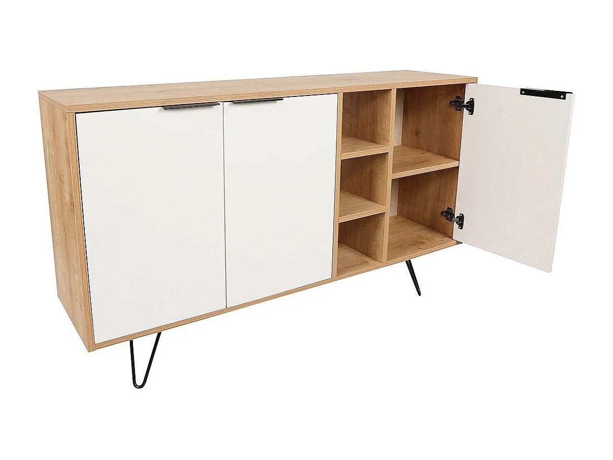 Nowoczesna komoda – 142 cm – Dąb i biel – Melamina