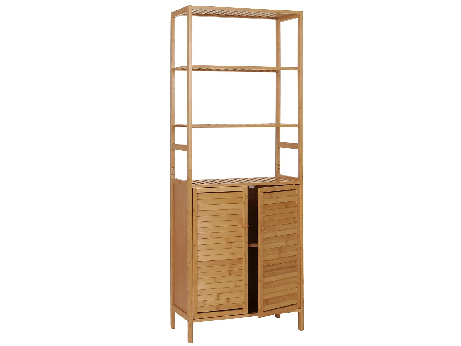 Hochschrank MCW-B18, Badschrank Badregal Schrank Regal, 2 Türen 4 Regalböden Bambus MDF FSC®-zertifiziert 168x64x33cm