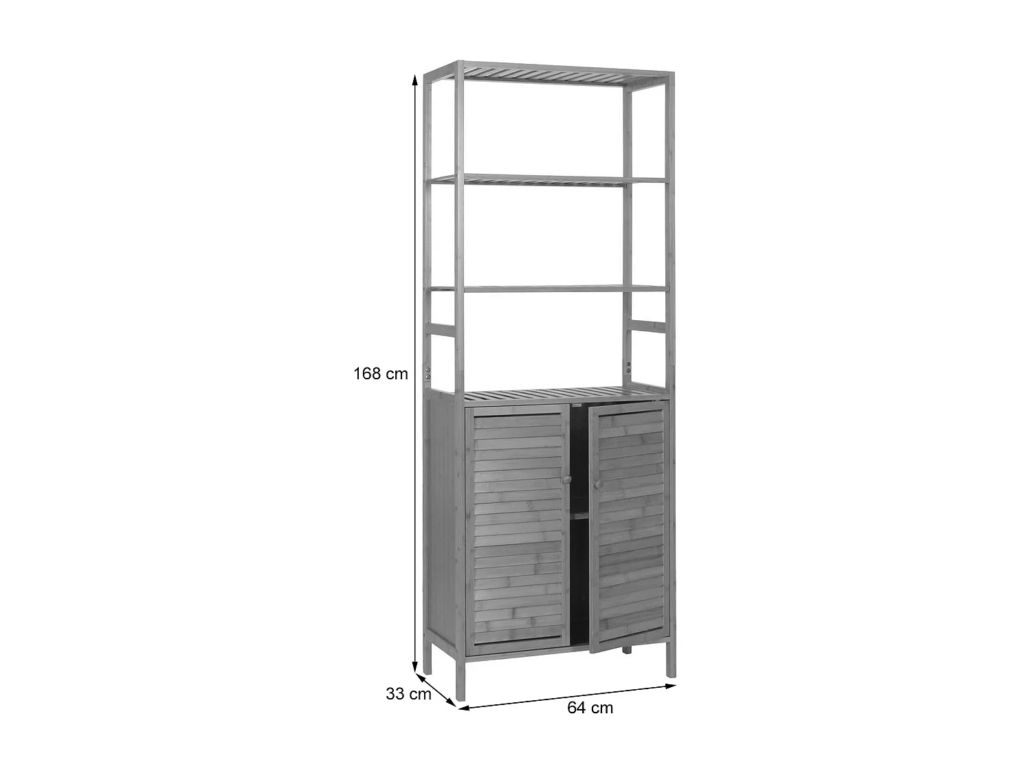 Hochschrank MCW-B18, Badschrank Badregal Schrank Regal, 2 Türen 4 Regalböden Bambus MDF FSC®-zertifiziert 168x64x33cm