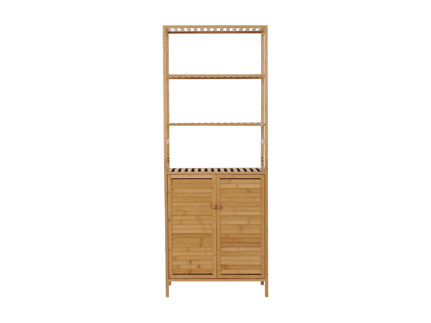 Hochschrank MCW-B18, Badschrank Badregal Schrank Regal, 2 Türen 4 Regalböden Bambus MDF FSC®-zertifiziert 168x64x33cm