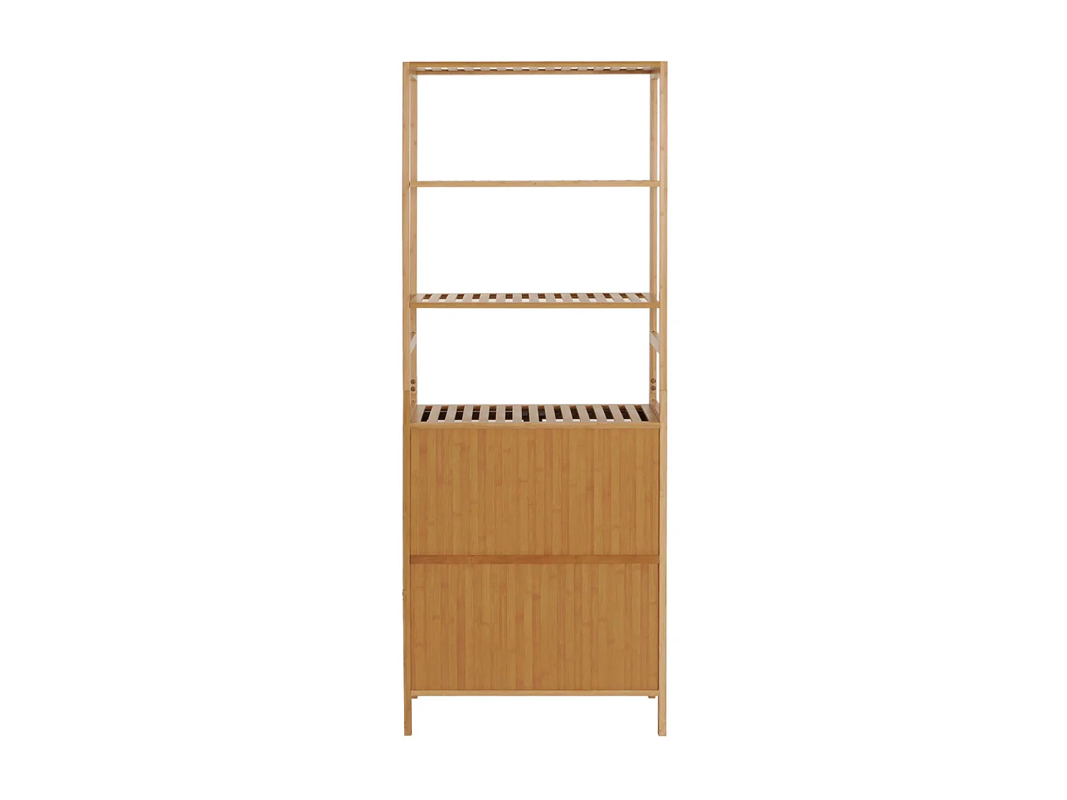 Hochschrank MCW-B18, Badschrank Badregal Schrank Regal, 2 Türen 4 Regalböden Bambus MDF FSC®-zertifiziert 168x64x33cm