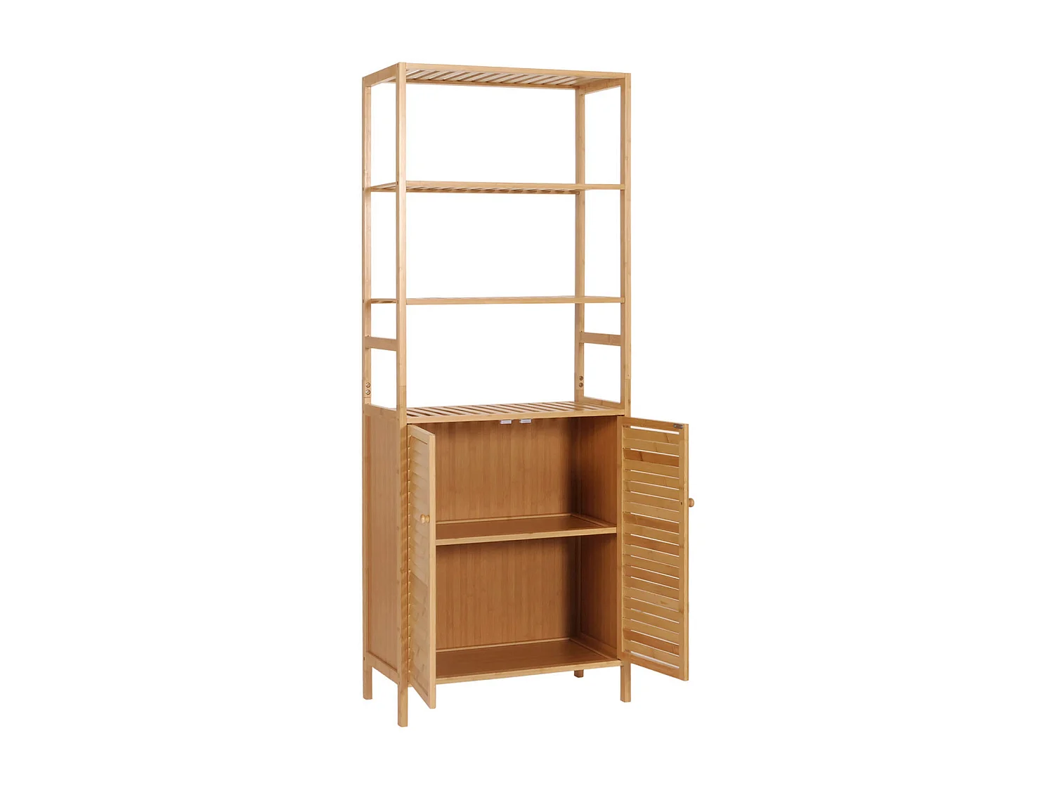 Hochschrank MCW-B18, Badschrank Badregal Schrank Regal, 2 Türen 4 Regalböden Bambus MDF FSC®-zertifiziert 168x64x33cm