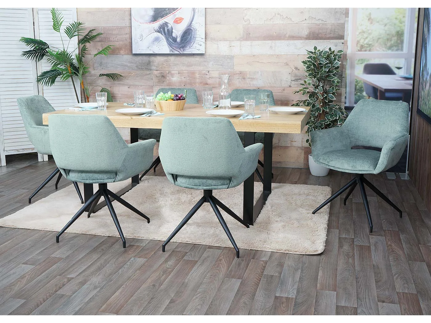 Silla de comedor MCW-M53,  gris-azul