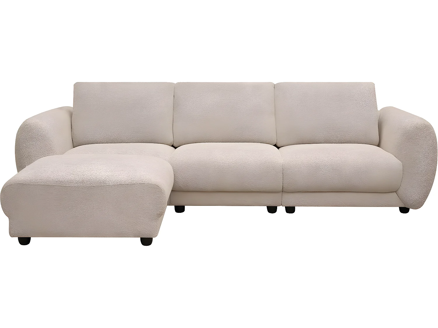 Rechte bank "Saint Germain" met 3 zitplaatsen en bijpassende ottoman in beige bouclé