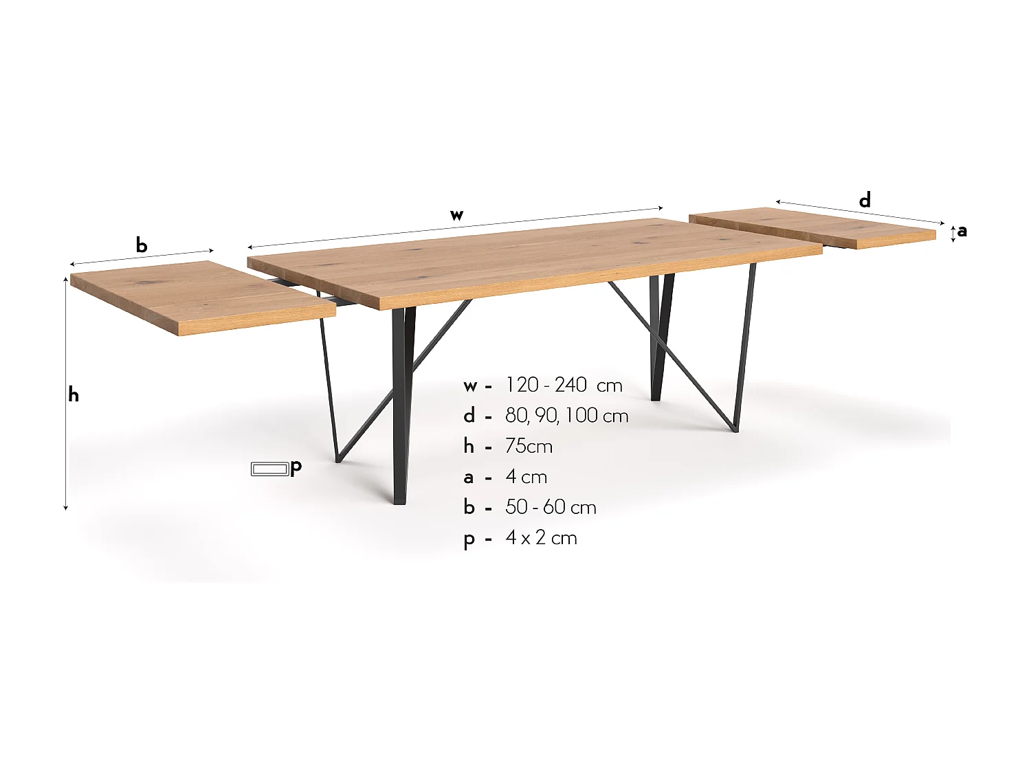 Table extensible Ravel en chêne massif avec deux rallonges 50cm
