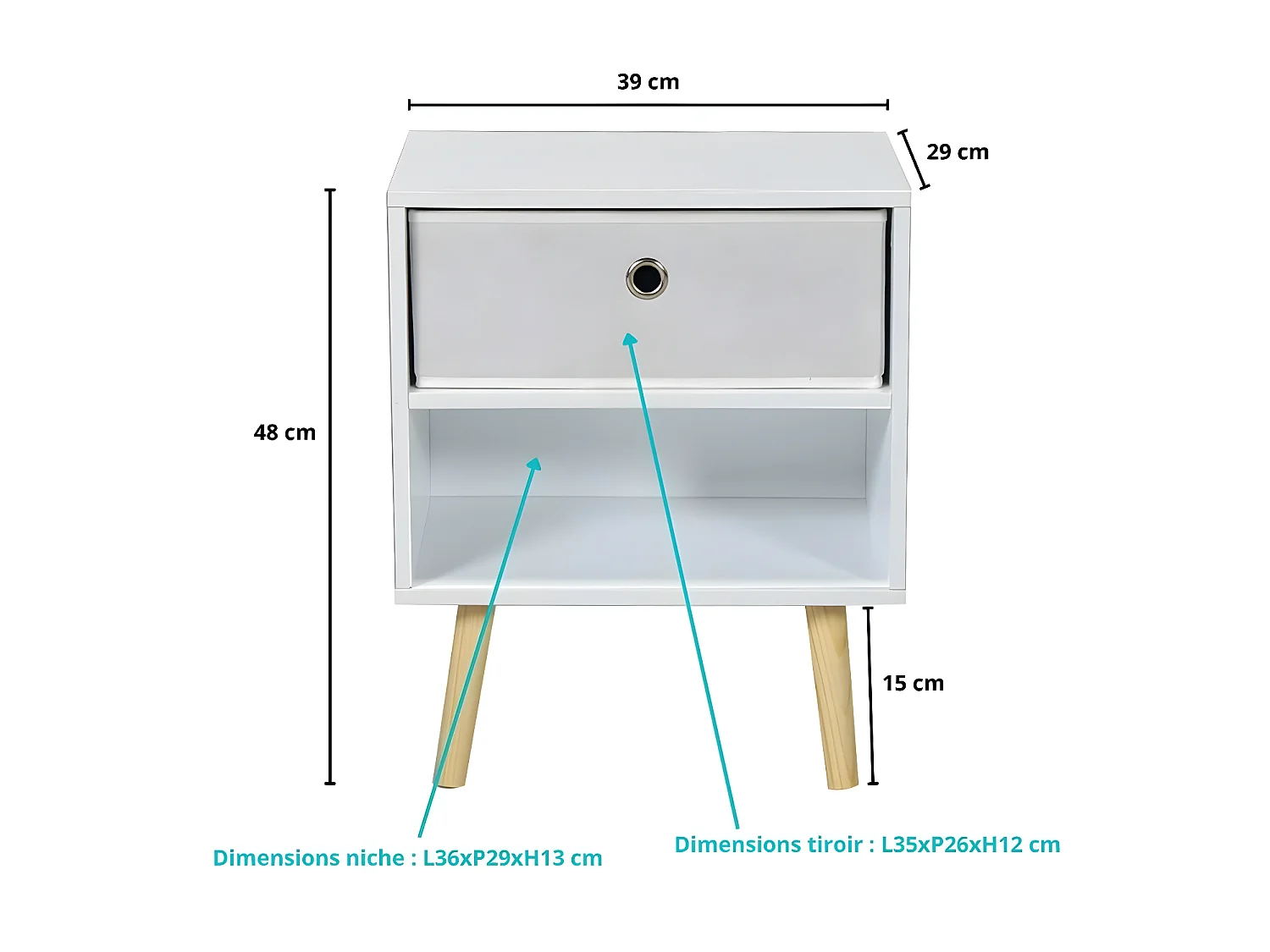 Chevet + 1 tiroir tissu INDIANA / Blanc