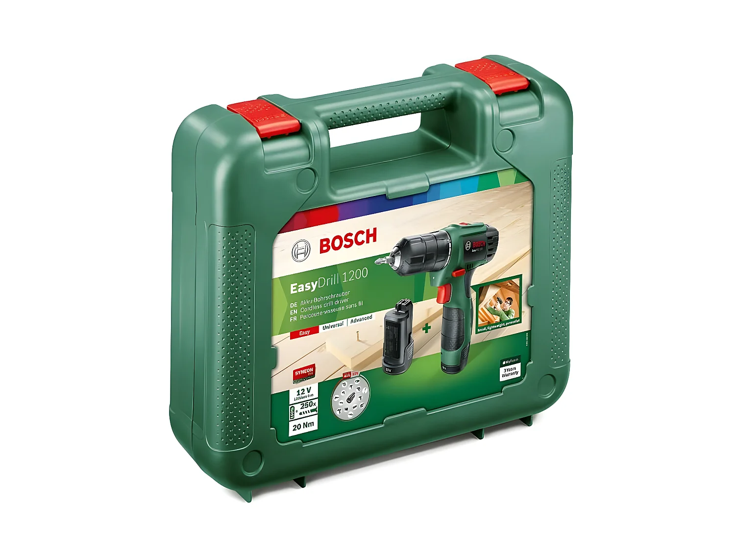 Draadloze boor- en schroefmachine Bosch EasyDrill 1200 - 2 Snelheden, 2 Batterijen 1,5 Ah, Koffer