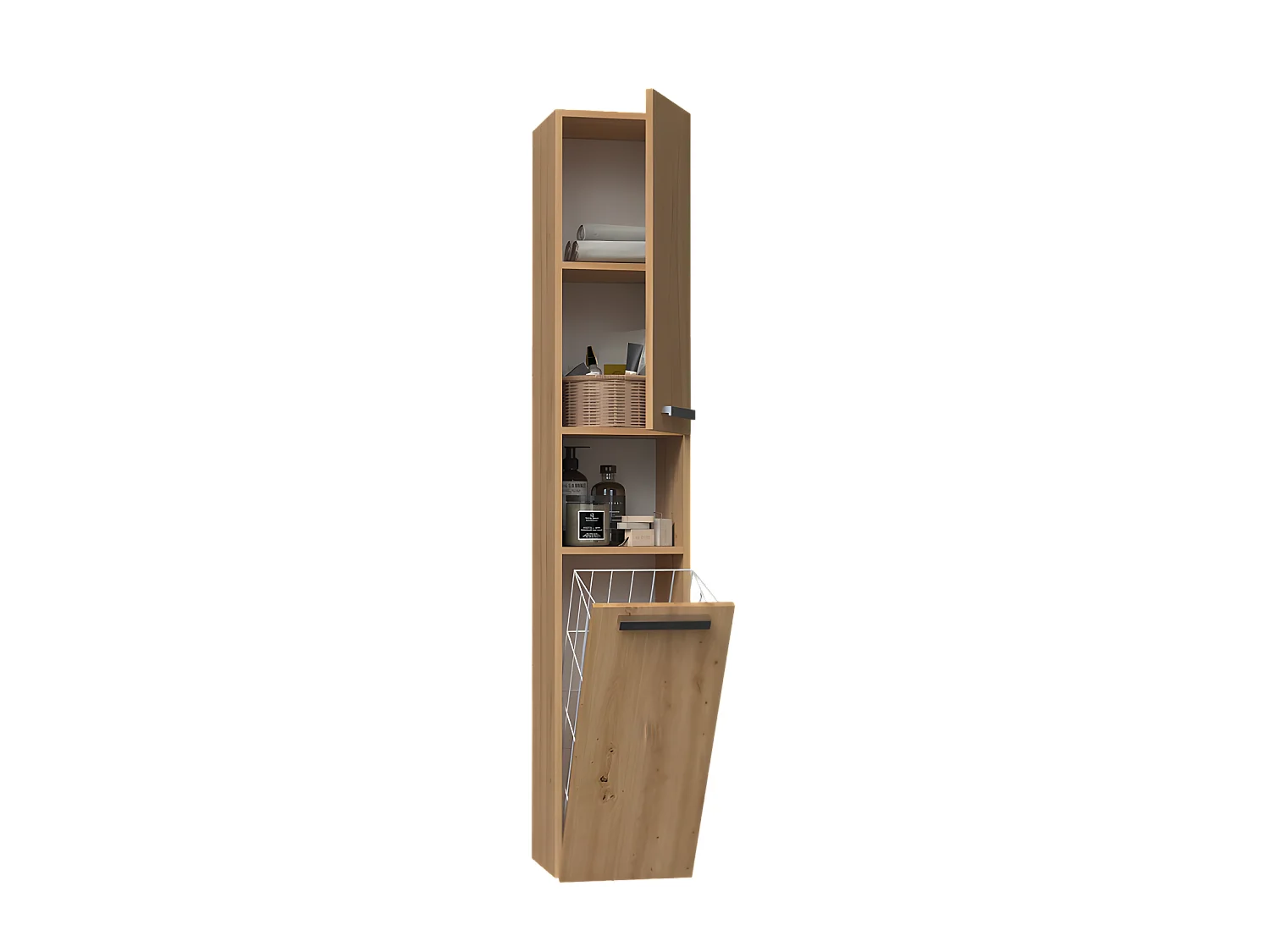HORTI - Meuble salle de bain avec panier à linge - 31x30x174cm - Colonne rangement SDB