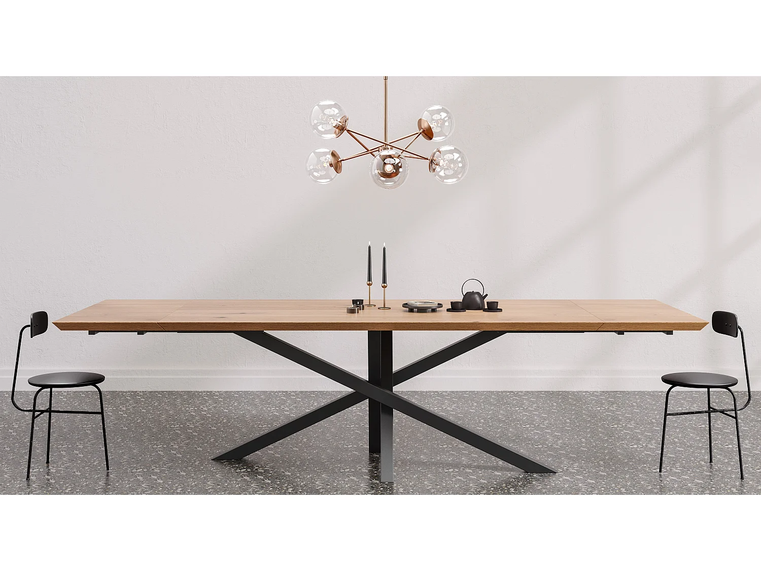 Ausziehbarer Slant-Tisch aus Massivholz mit einer Verlängerungsplatte 50 cm