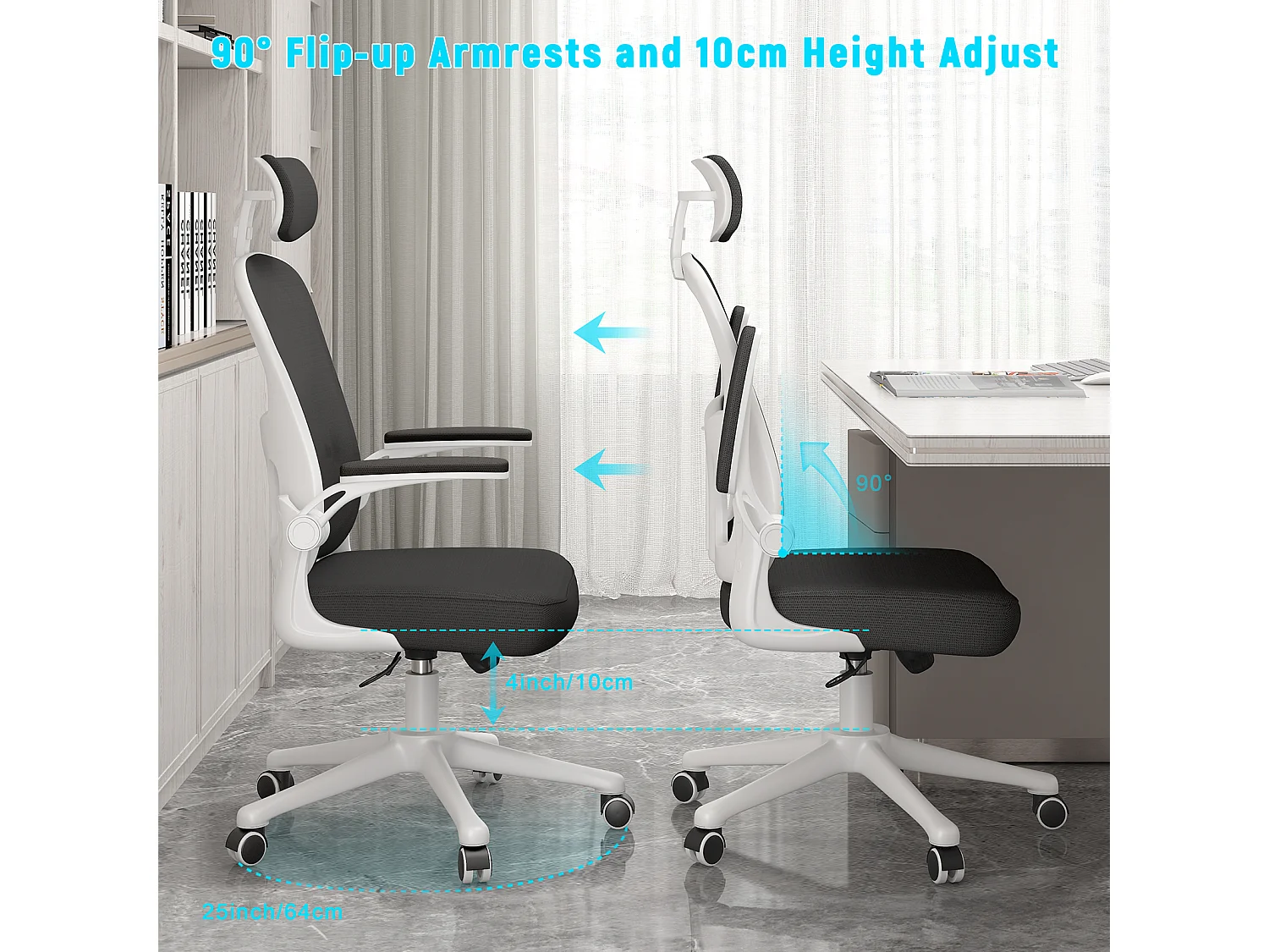 Chaise de bureau avec appui-tête réglable et support lombaire Chaise de direction pivotante pour la maison et le bureau