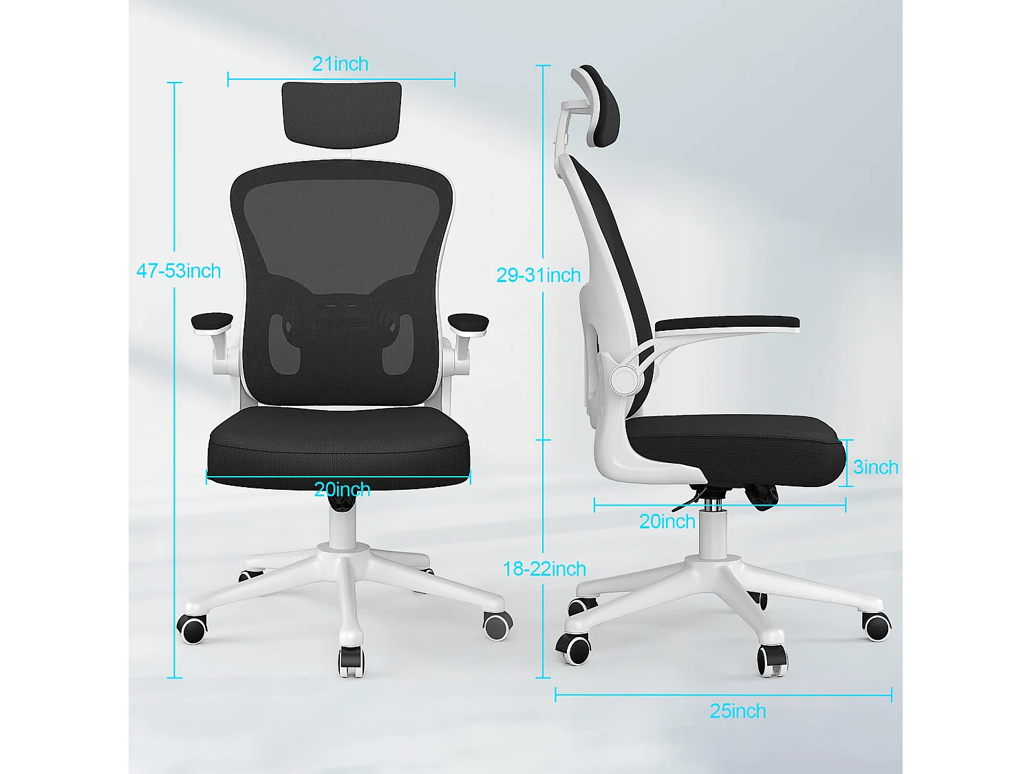 Chaise de bureau avec appui-tête réglable et support lombaire Chaise de direction pivotante pour la maison et le bureau