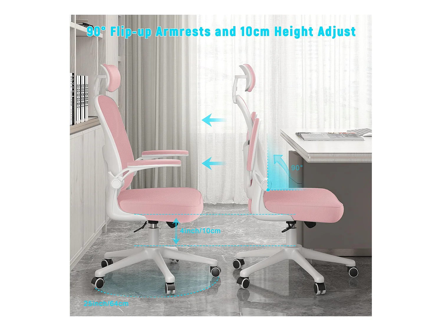 Office Desk Chair met verstelbare hoofdsteun en Lumbar Support Executive Swivel Chair voor thuis en kantoor