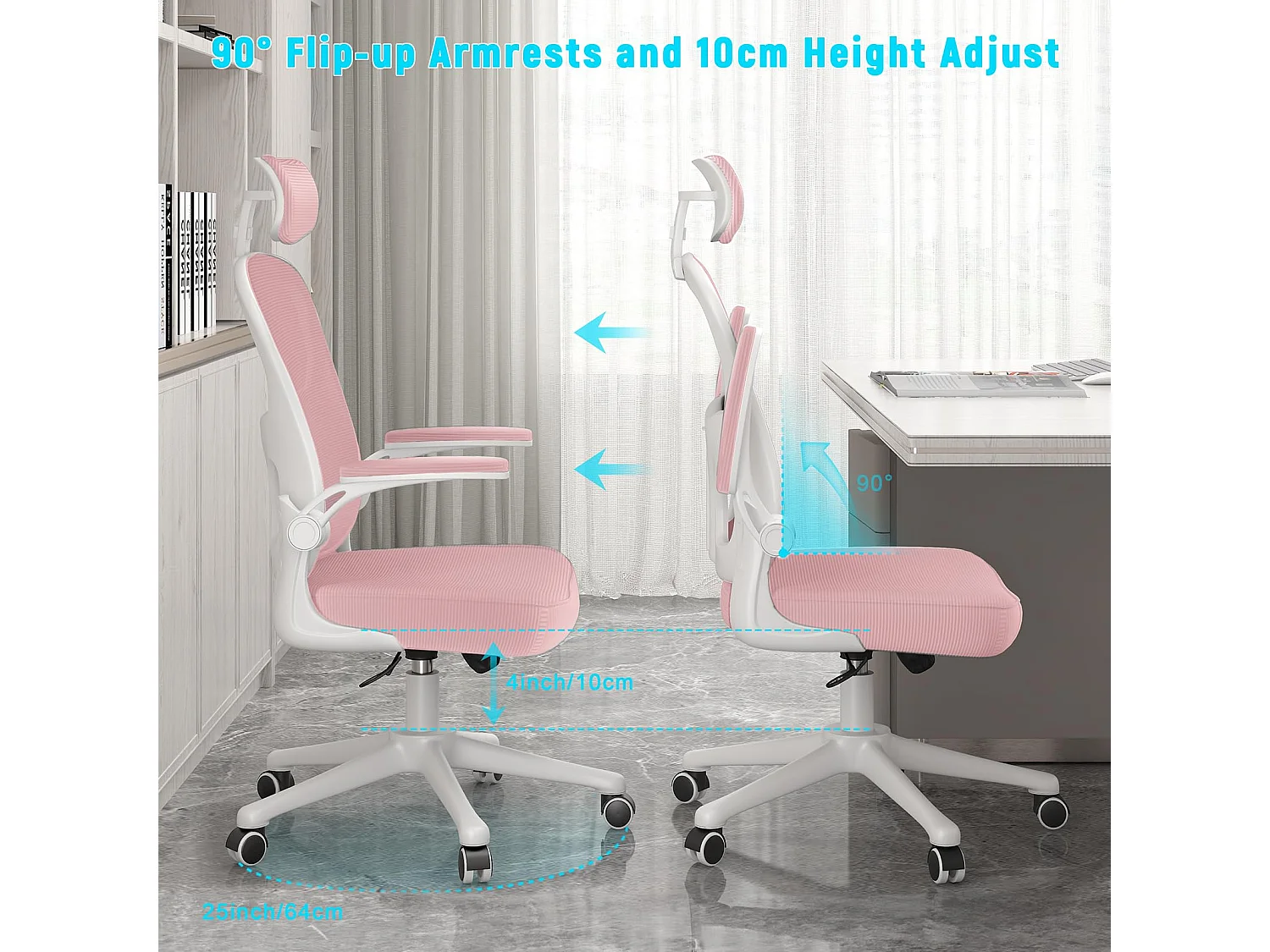 Sedia da scrivania con poggiatesta regolabile e sedia girevole del supporto lombare per la casa e l'ufficio