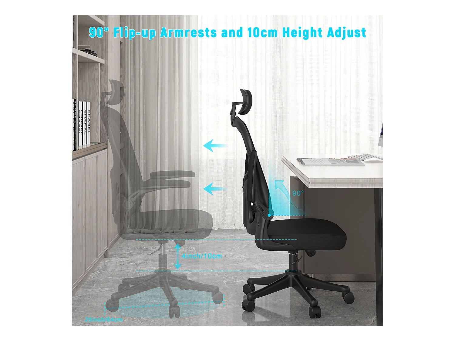 Cadeira de mesa de escritório com apoio de cabeça ajustável e suporte lombar de suporte executivo giratório para casa e escritório