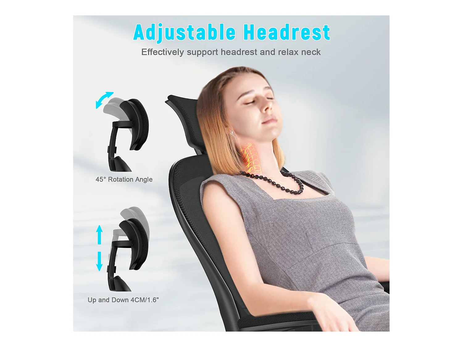 Cadeira de mesa de escritório com apoio de cabeça ajustável e suporte lombar de suporte executivo giratório para casa e escritório