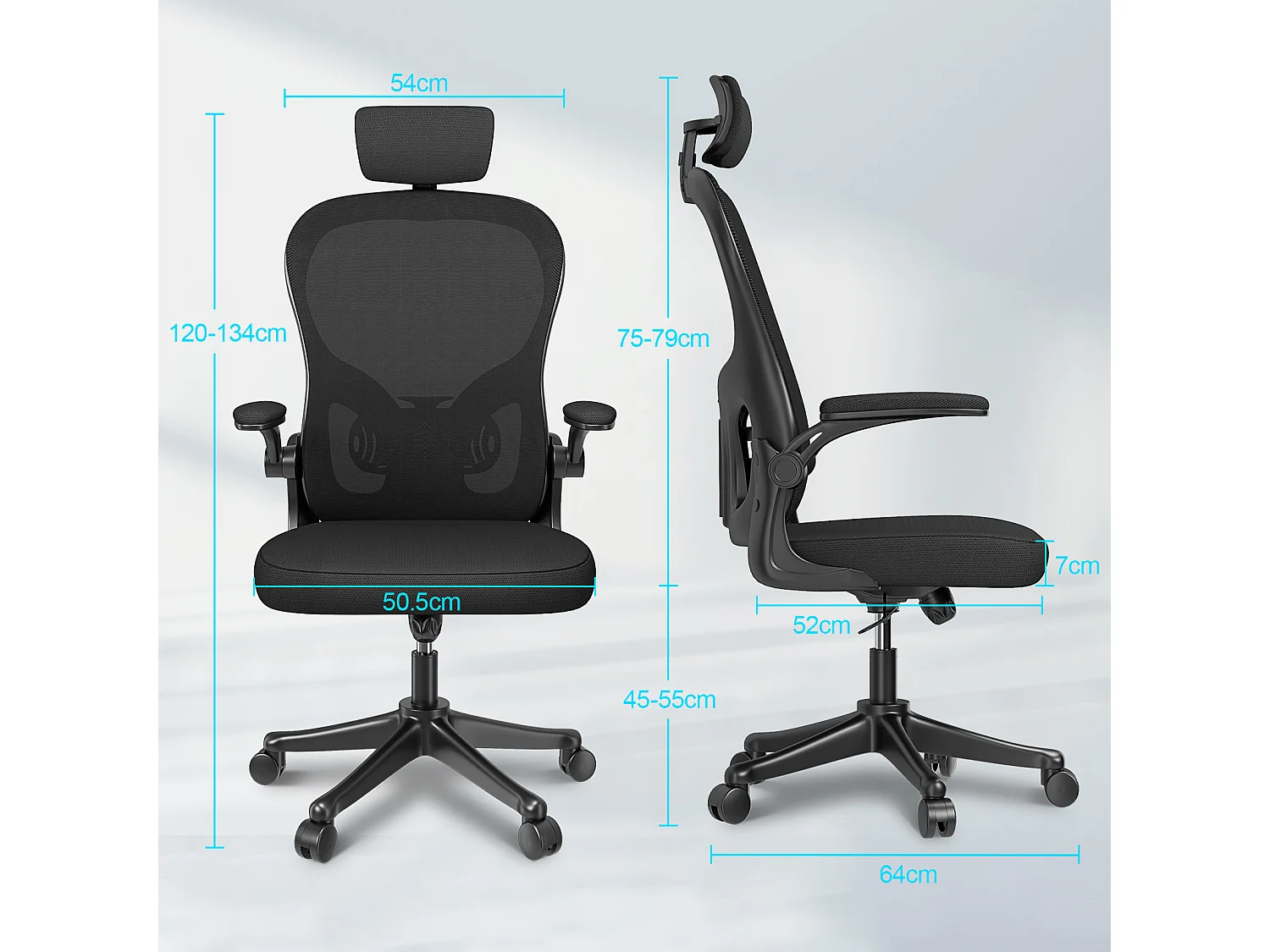 Cadeira de mesa de escritório com apoio de cabeça ajustável e suporte lombar de suporte executivo giratório para casa e escritório