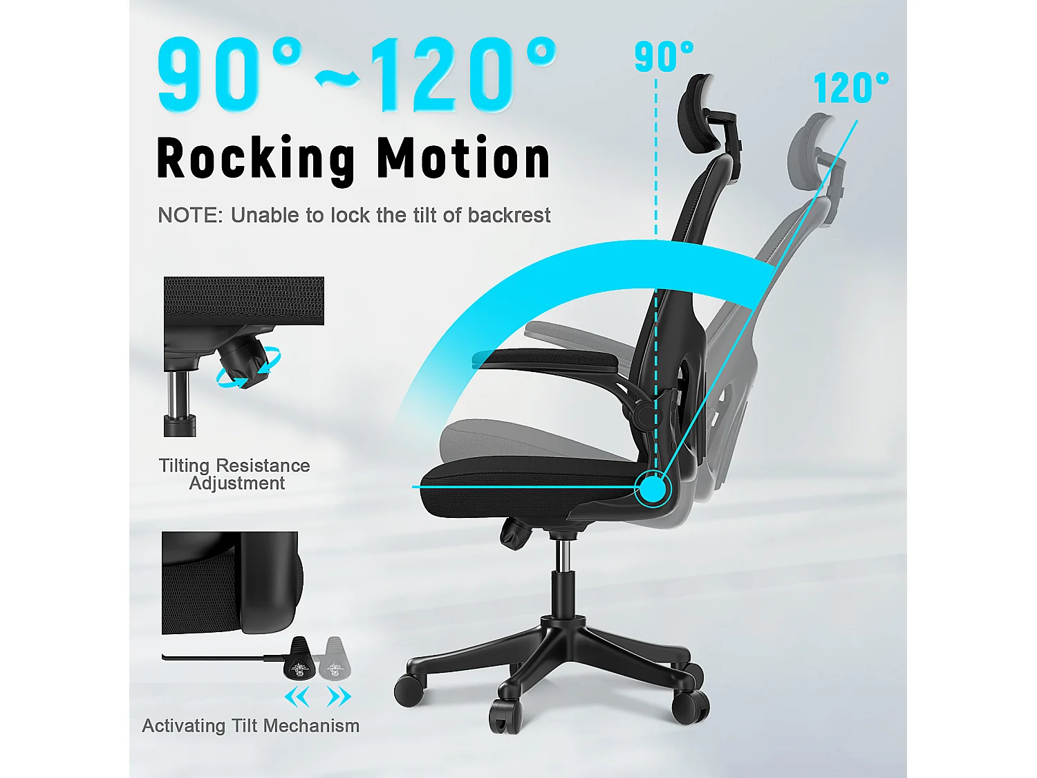 Office Desk Chair met verstelbare hoofdsteun en Lumbar Support Executive Swivel Chair voor thuis en kantoor
