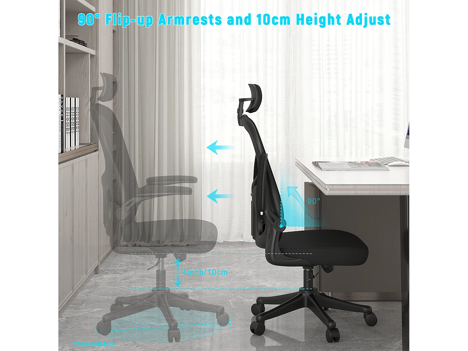 Office Desk Chair met verstelbare hoofdsteun en Lumbar Support Executive Swivel Chair voor thuis en kantoor